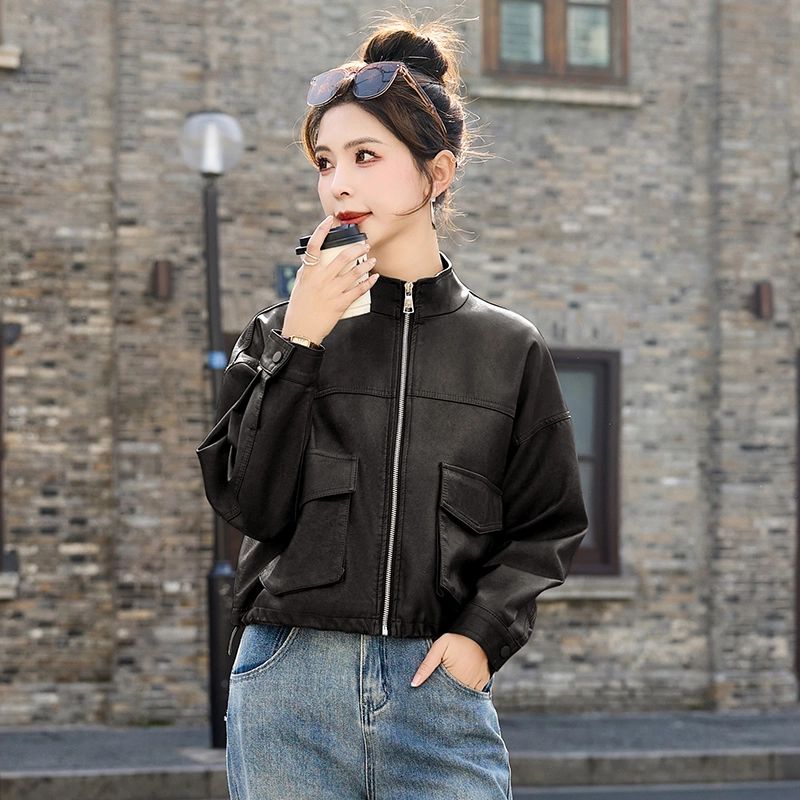 袋鼠 休闲宽松百搭短款夹克上衣皮衣 女款