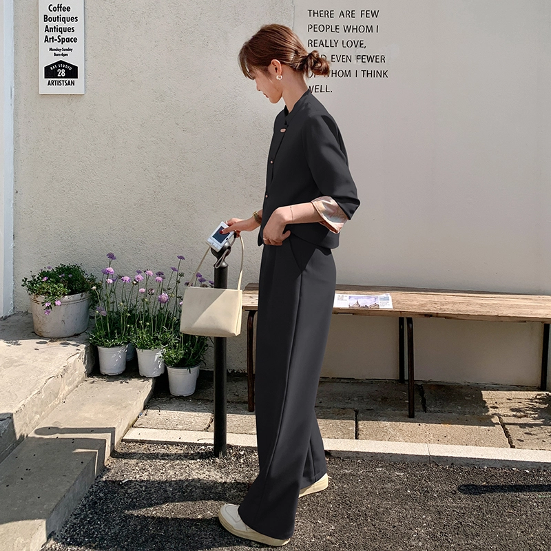 袋鼠 新中式轻国风夹克上衣阔腿裤两件套休闲套装 女款
