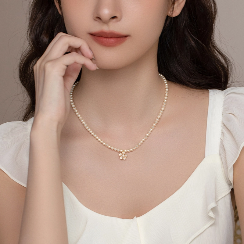 韵系 桃之夭夭流沙花朵施家高级感锁骨链 仿珍珠 项链 女款