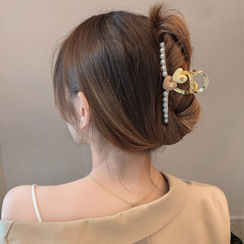 韵系 甜美花朵珍珠后脑勺可爱抓夹法式 发夹 女款