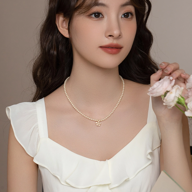 韵系 桃之夭夭流沙花朵施家高级感锁骨链 仿珍珠 项链 女款