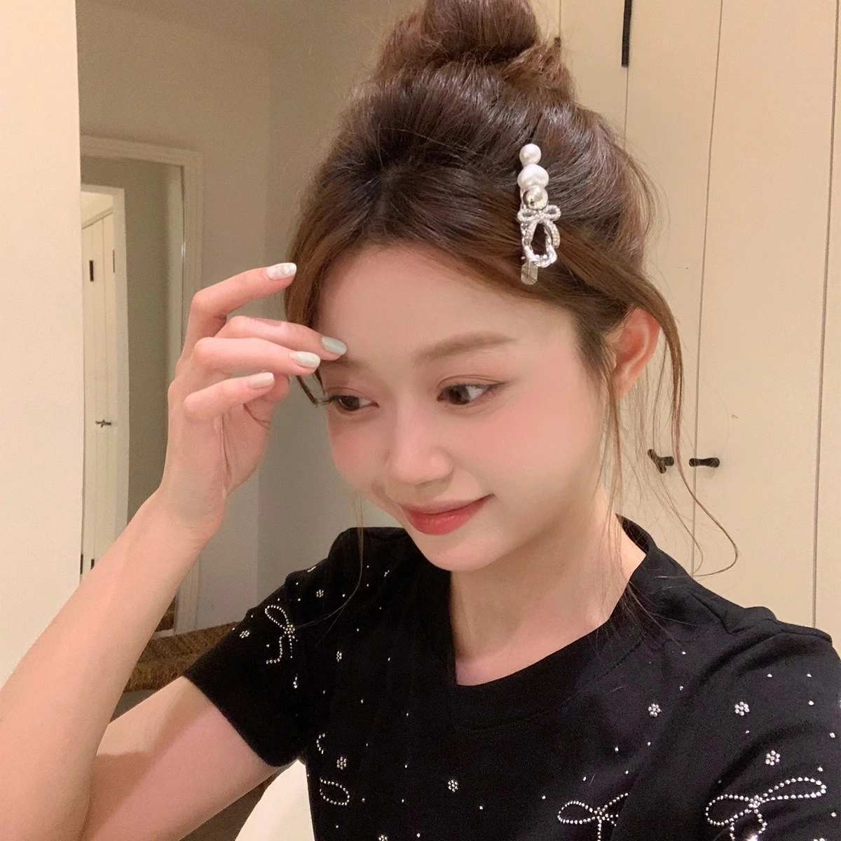 韵系 甜酷蝴蝶结爱心珍珠 铜镀金 发夹 女款