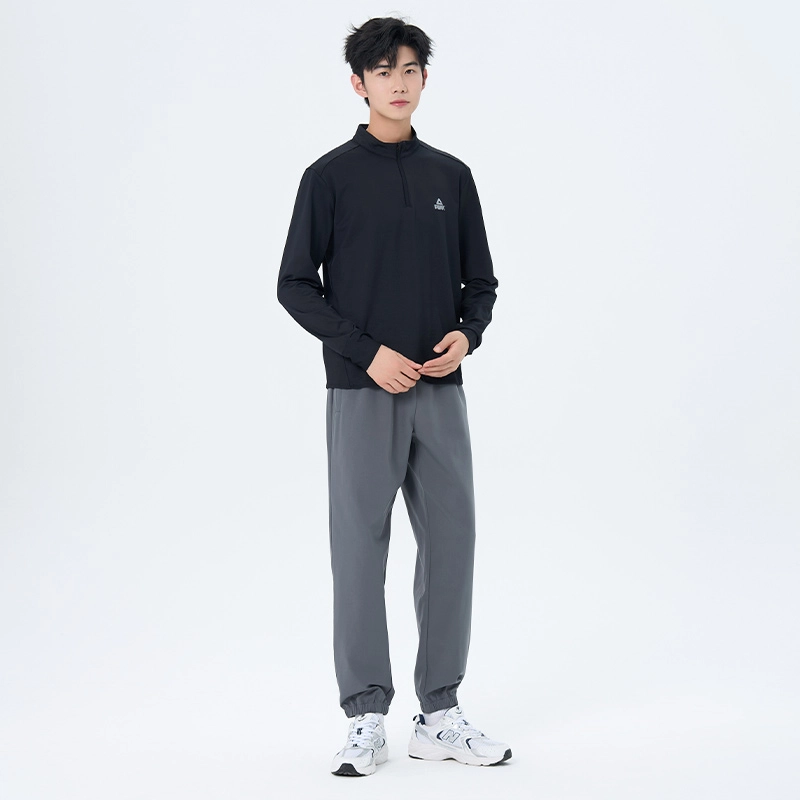 匹克 微标印花休闲运动纯色半开领套头保暖长袖卫衣 男女同款 黑色