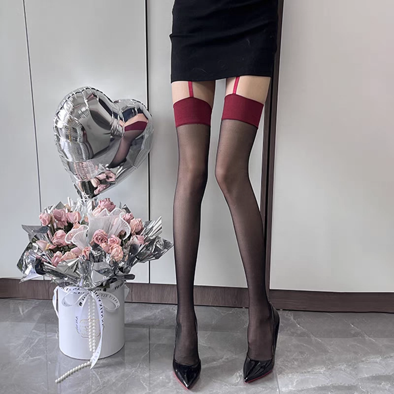 弗利少女 吊带一体性感丝袜超薄过膝高筒袜 女款 单条装 黑色