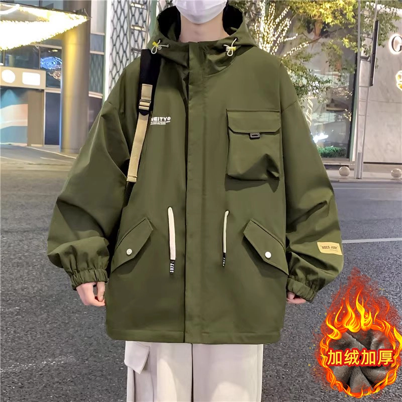 邦固依品 工装外套男春秋季青少年潮牌痞帅宽松大码初中高中学生冲锋衣夹克 男款