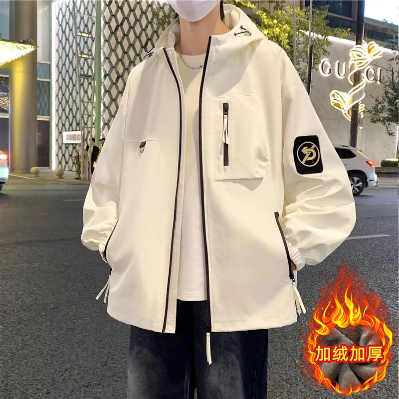 邦固依品 工装外套男春秋季青少年潮牌痞帅宽松大码初中高中学生冲锋衣夹克 男款