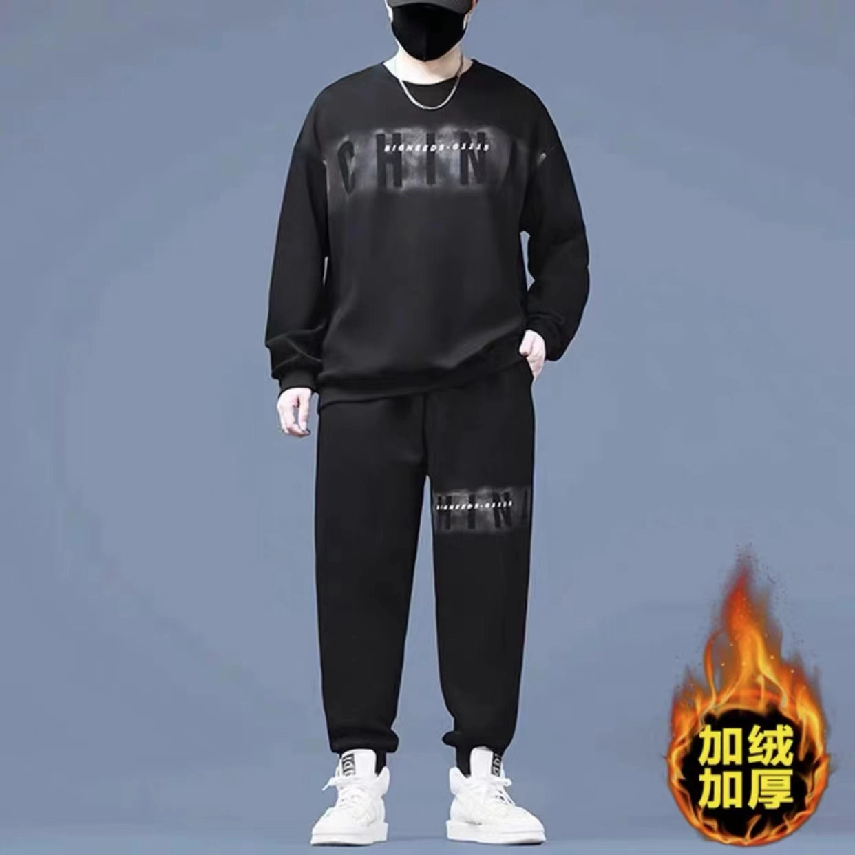 邦固依品 卫衣男春秋季宽松大码男装上衣加肥加大男士两件套休闲运动套装 男款