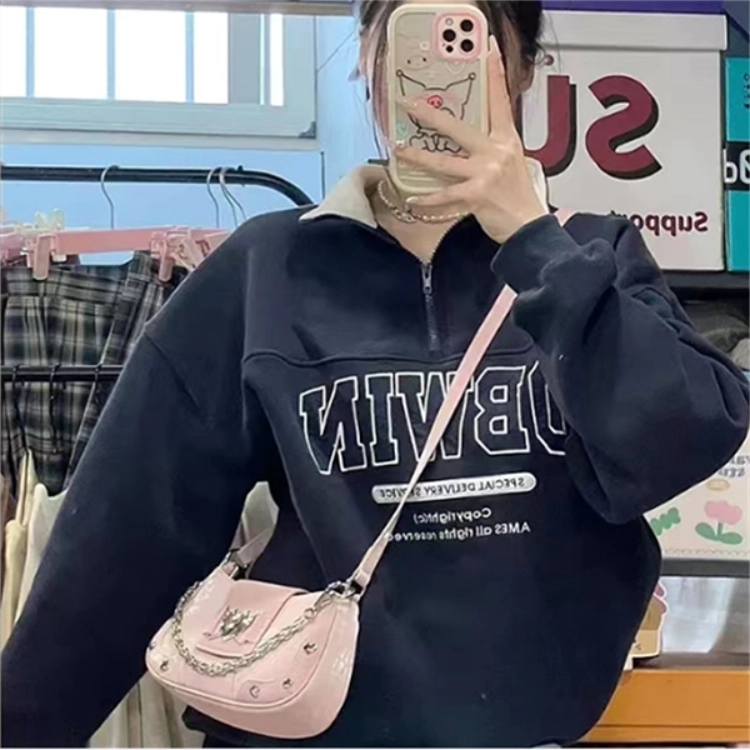 度森袋鼠 甜酷少女拉链开合百搭手提包爱心包单肩包 精选面料 斜挎包 常规 女款 肩带可调节款粉色