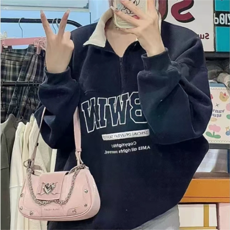 度森袋鼠 甜酷少女拉链开合百搭手提包爱心包单肩包 精选面料 斜挎包 常规 女款 肩带可调节款粉色