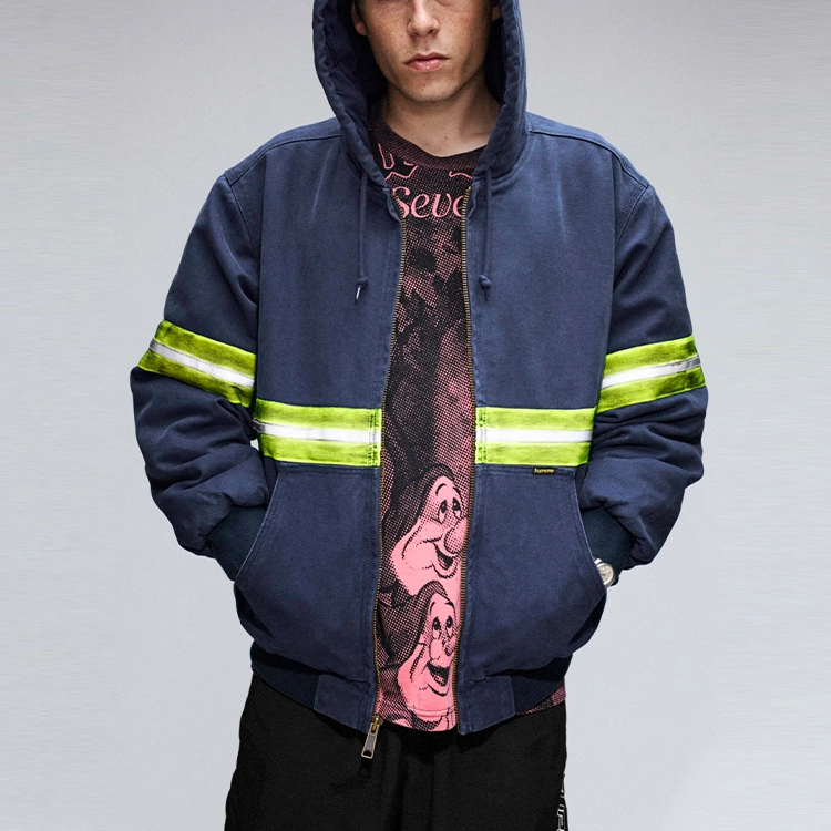Supreme FW24 WEEK1 Reflective Stripe Hooded Work Jacket