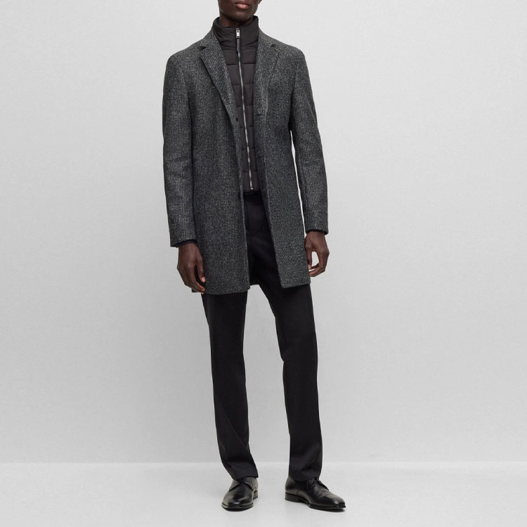 HUGO BOSS Slim-Fit Patterned Coat With Zip-Up Inner