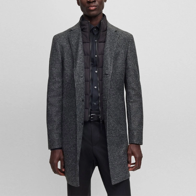 HUGO BOSS Slim-Fit Patterned Coat With Zip-Up Inner
