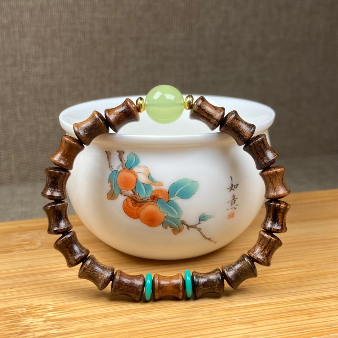 中藏 中藏 节节高升考研考试上岸竹节夜明珠  新中式文玩 小众高级感虎皮檀竹节手串 木质 手串 男女同款情侣款 檀木