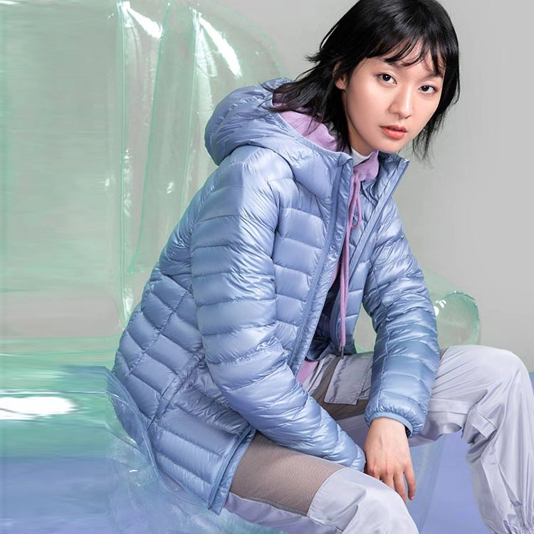 乔丹 纯色拉链连帽长袖羽绒服 女款 矿物蓝