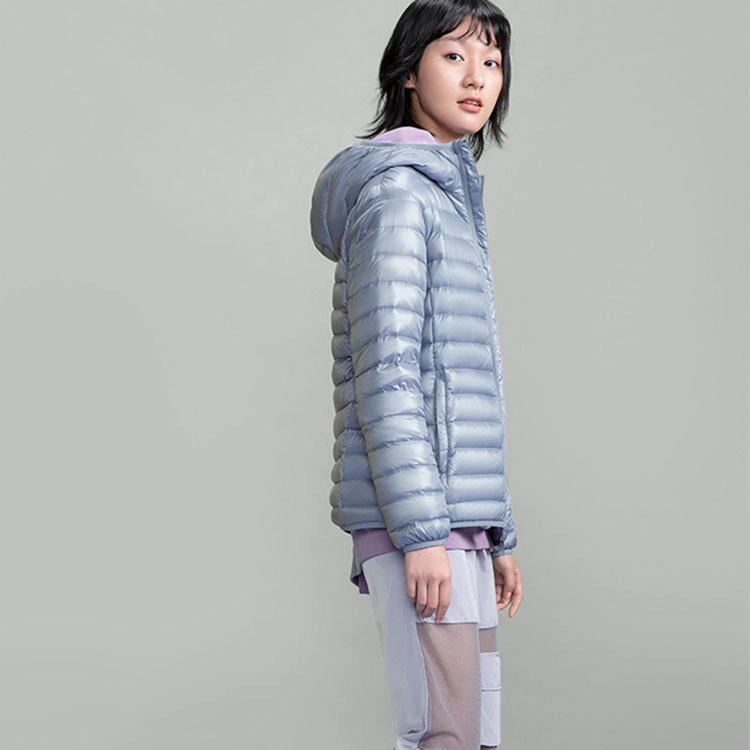 乔丹 纯色拉链连帽长袖羽绒服 女款 矿物蓝