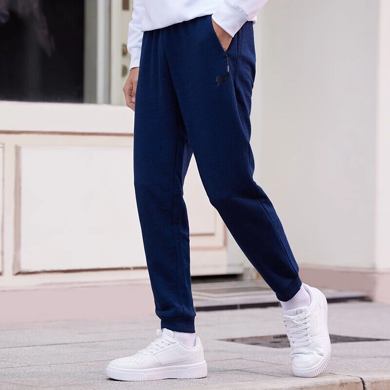 乔丹 纯色束脚抓绒针织运动裤 男款 黑曼蓝