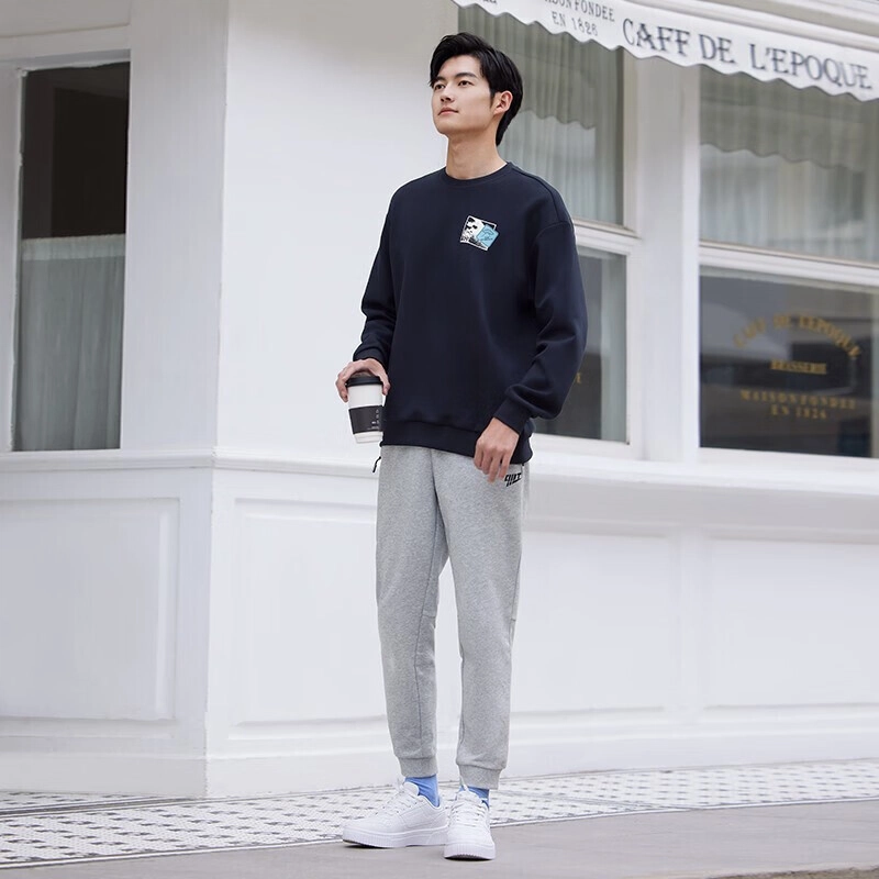 乔丹 纯色束脚抓绒针织运动裤 男款 浅花灰