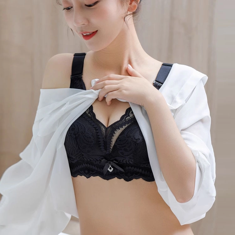浪莎 聚拢收副乳防下垂蕾丝大胸显小上托无钢圈调整型文胸