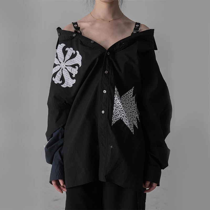 AMBUSH OFF SHOULDER PATCHWORK SHIRT