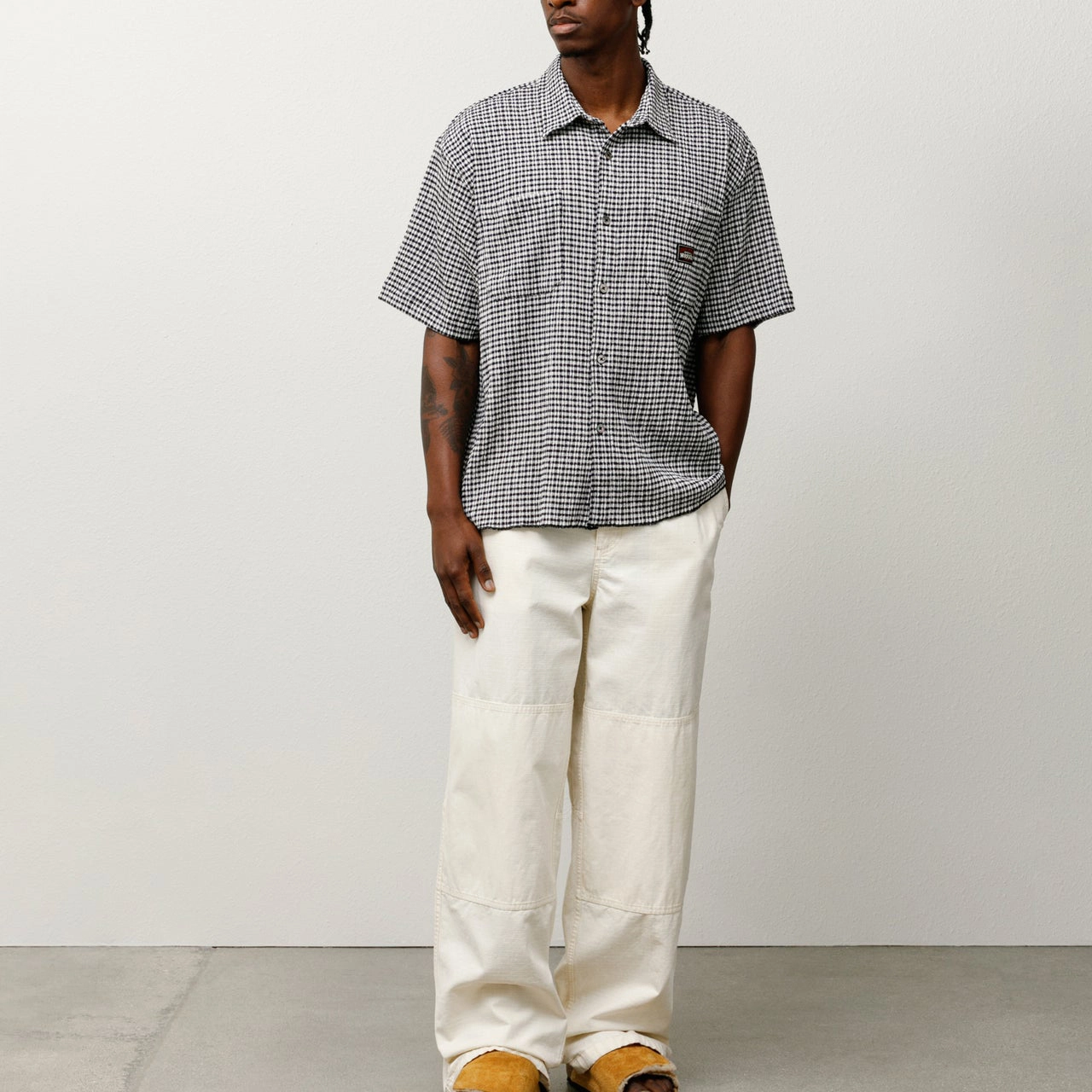 Stussy SS25 CRINKLED CHECK SS SHIRT logo