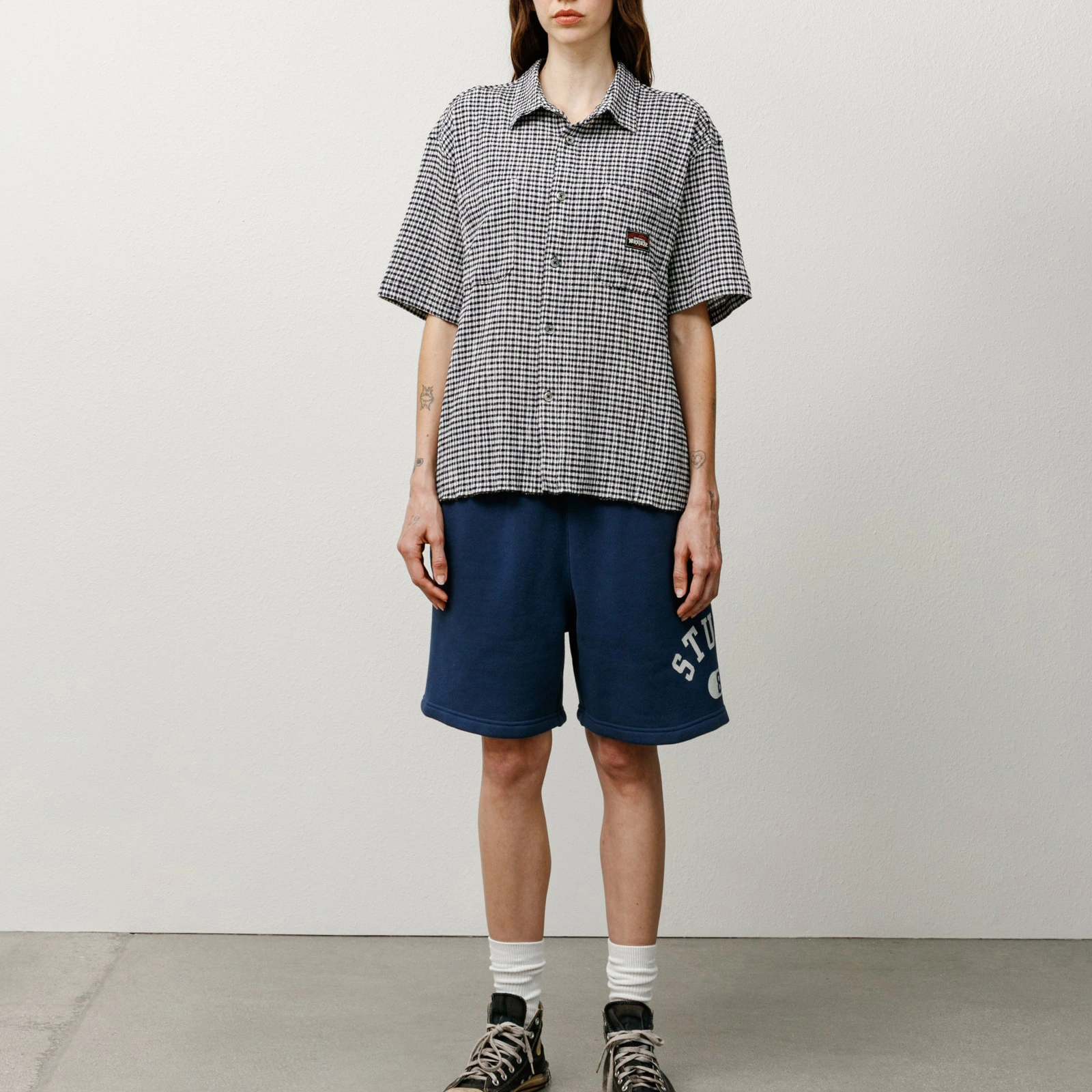 Stussy SS25 CRINKLED CHECK SS SHIRT logo