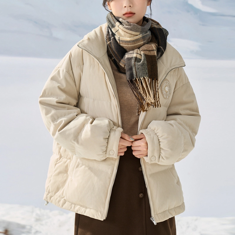 茵曼 纯色拉链立领休闲保暖羽绒服 女款