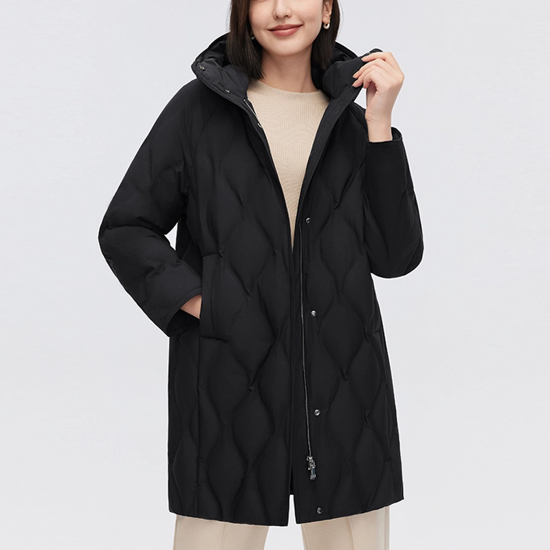 波司登 纯色连帽中长款休闲羽绒服 女款