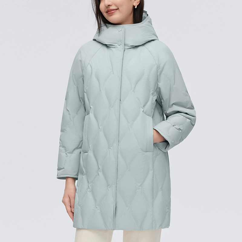波司登 纯色连帽中长款休闲羽绒服 女款
