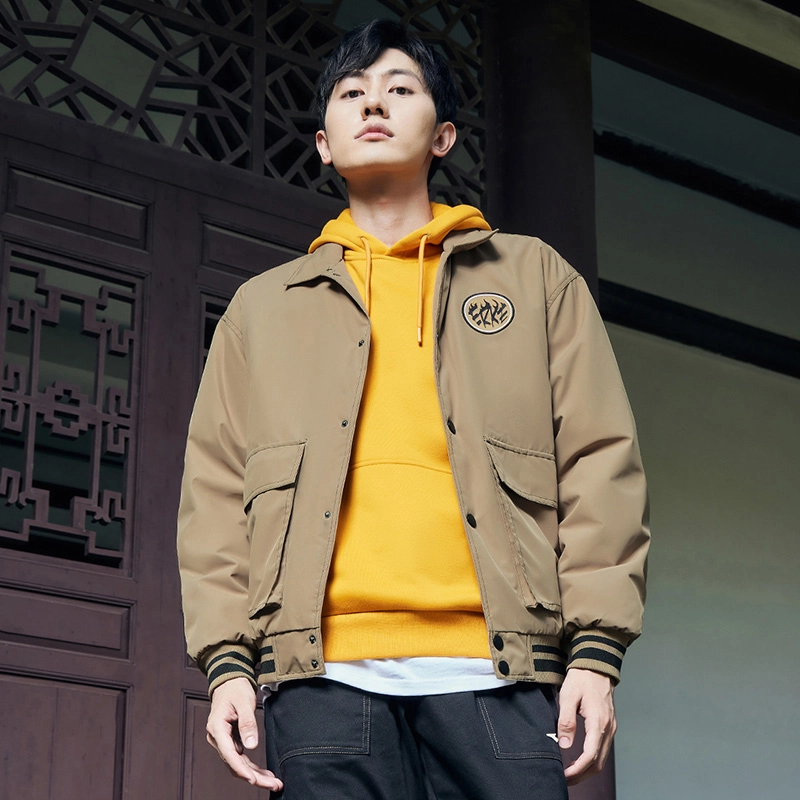 鸿星尔克 后羿射日 大口袋字母加绒加厚保暖棉服 男款 奶咖棕