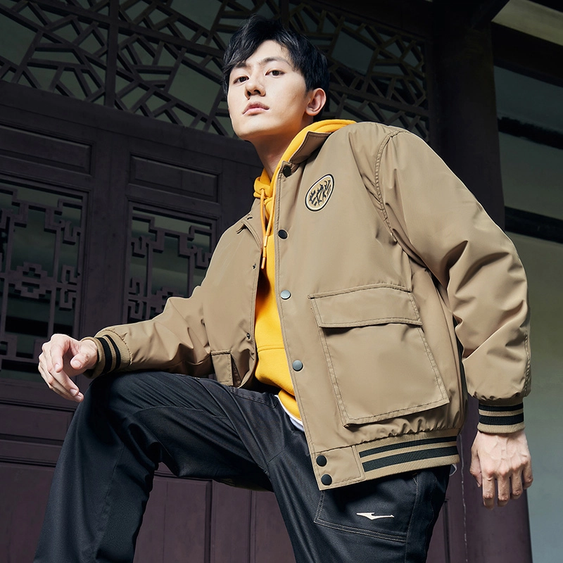 鸿星尔克 后羿射日 大口袋字母加绒加厚保暖棉服 男款 奶咖棕