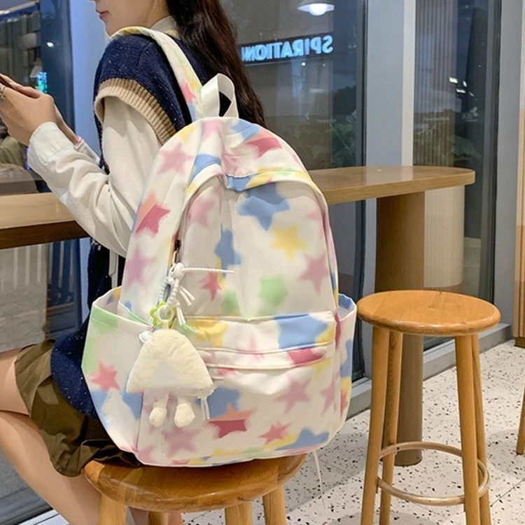 爱尔绅特 拉链开合百搭 尼龙 双肩包 常规 男女同款情侣款 白色/黑色/彩条纹