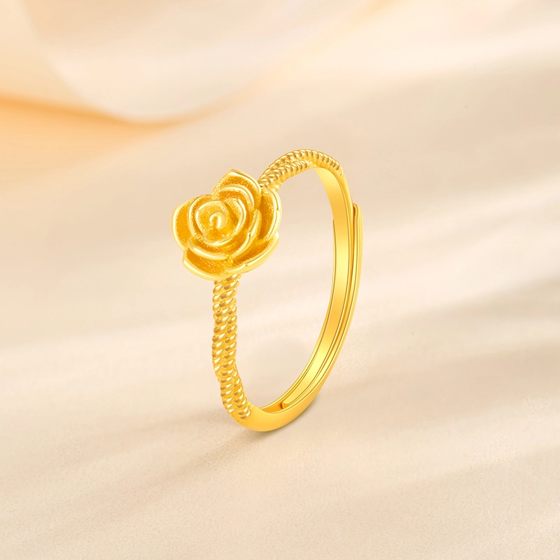 老凤祥 浪漫玫瑰指环 足金 按克计价 黄金戒指 女款