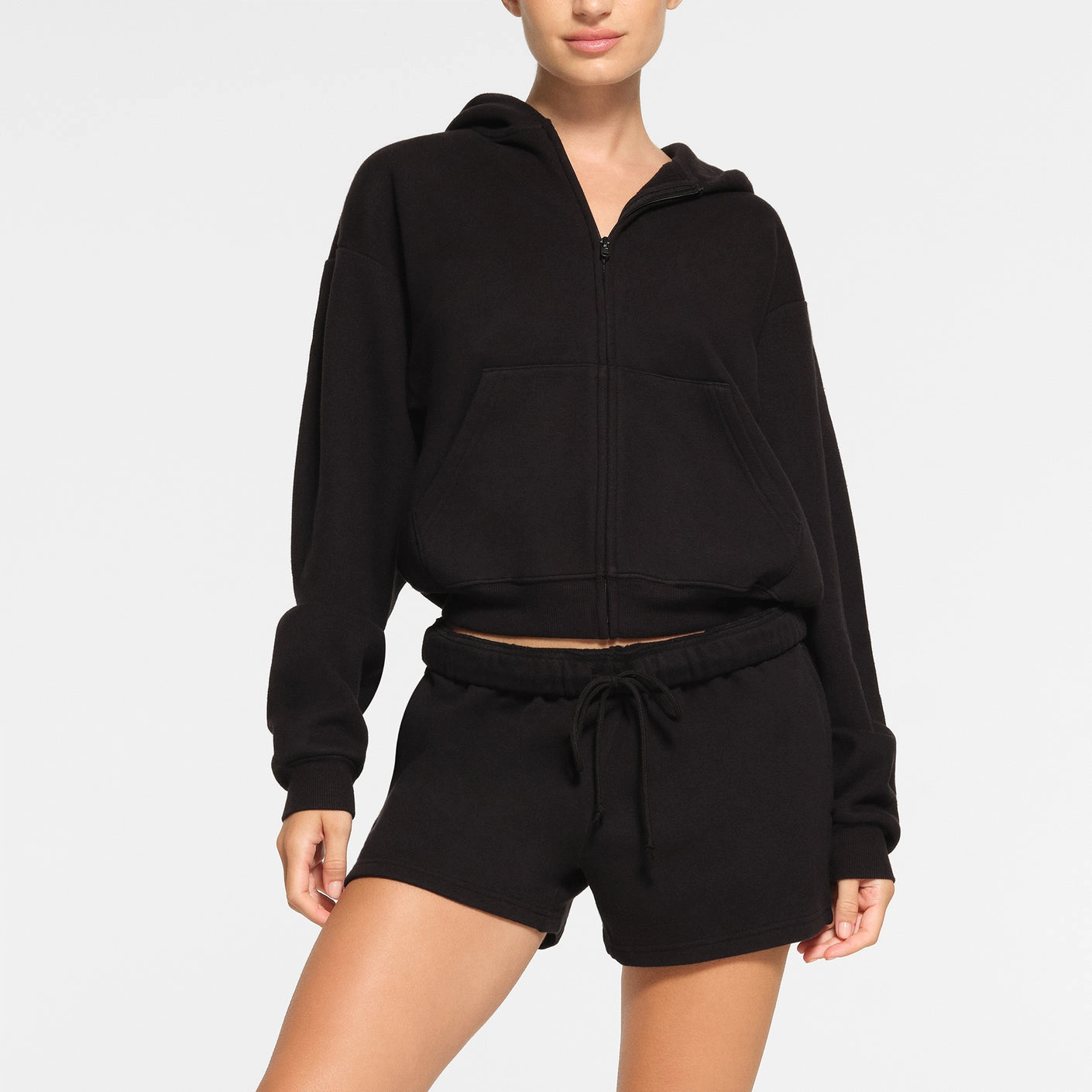 SKIMS COTTON FLEECE CLASSIC ZIP UP HOODIE ONYX