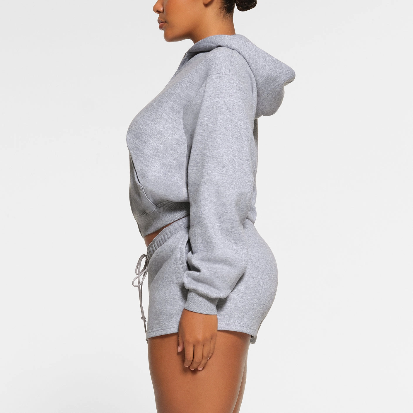SKIMS COTTON FLEECE CLASSIC ZIP UP HOODIE HEATHER GREY