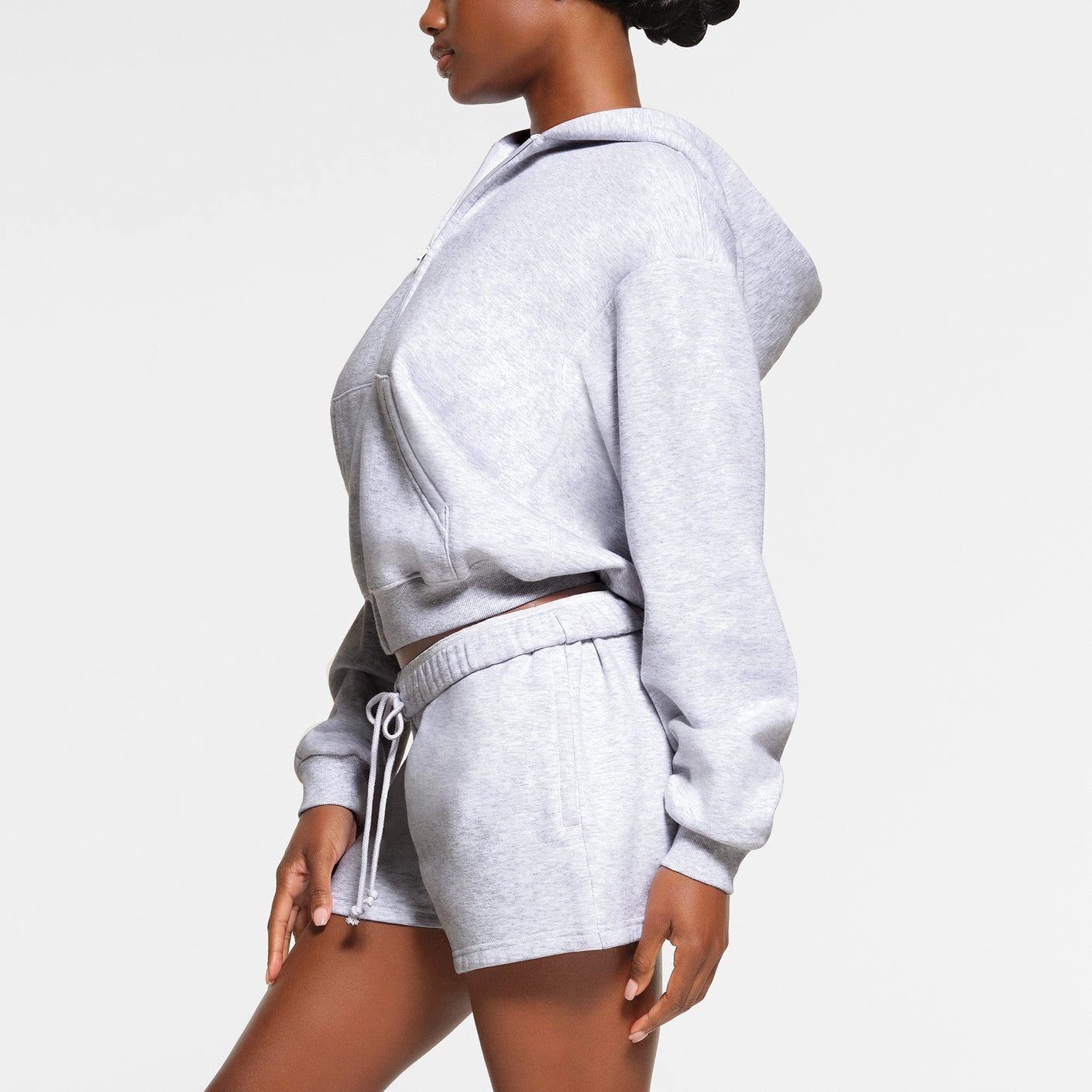 SKIMS COTTON FLEECE CLASSIC ZIP UP HOODIE LIGHT HEATHER GREY