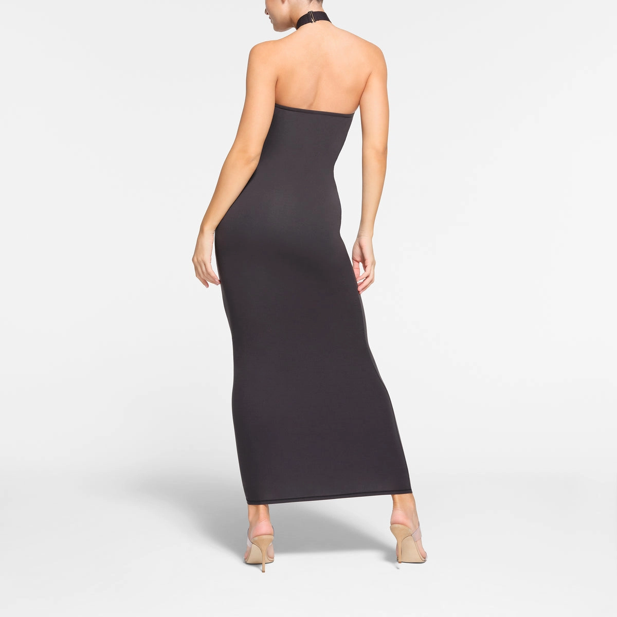 SKIMS FITS EVERYBODY WRAP LONG SLIP DRESS ONYX
