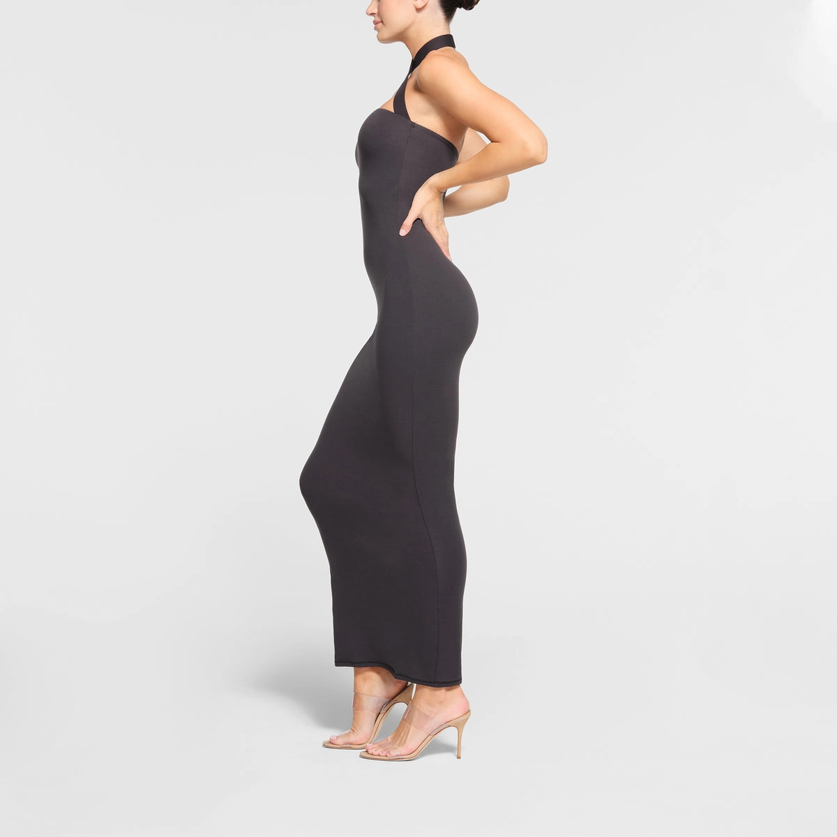 SKIMS FITS EVERYBODY WRAP LONG SLIP DRESS ONYX
