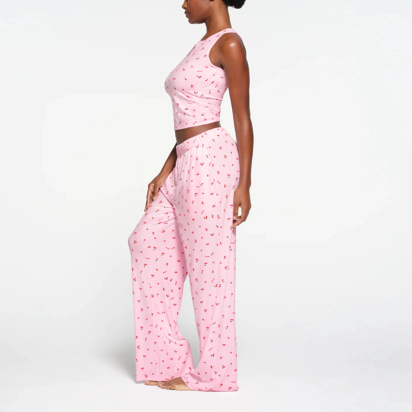 SKIMS SOFT LOUNGE SPLIT NECK TANK CHERRY BLOSSOM PRINT