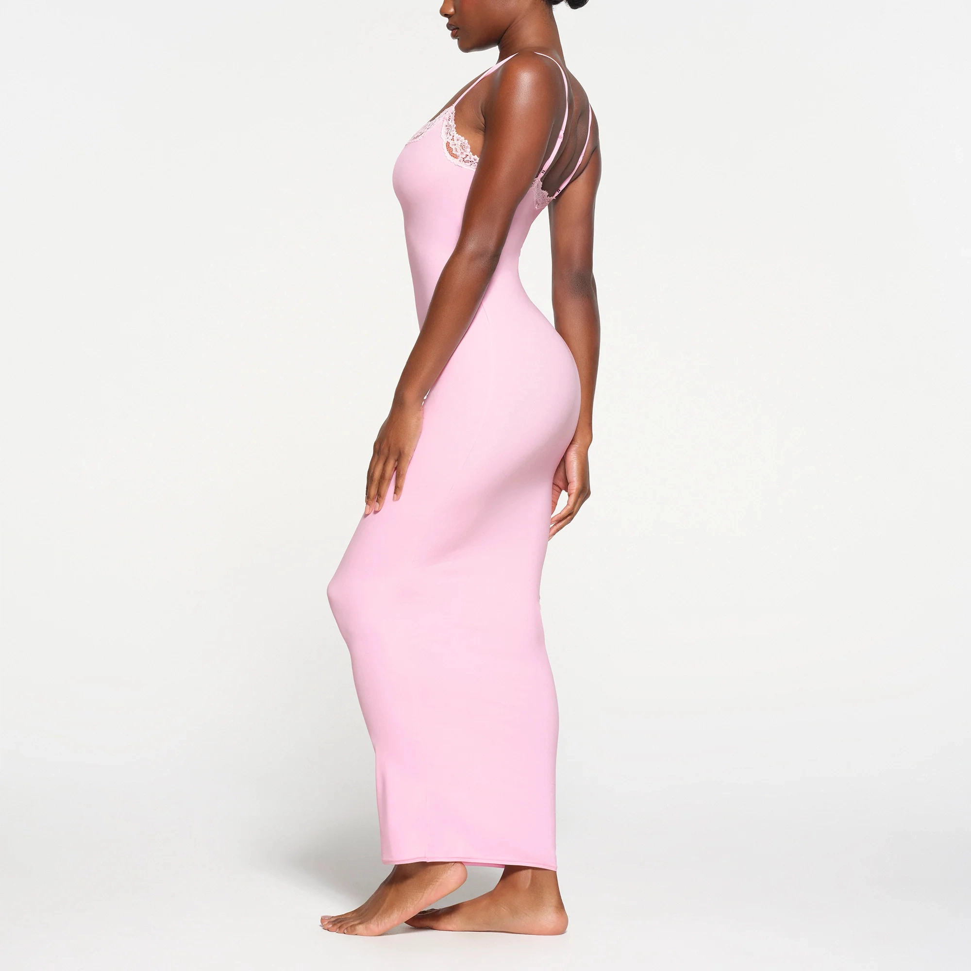 SKIMS FITS EVERYBODY LACE LONG SLIP DRESS CHERRY BLOSSOM TONAL