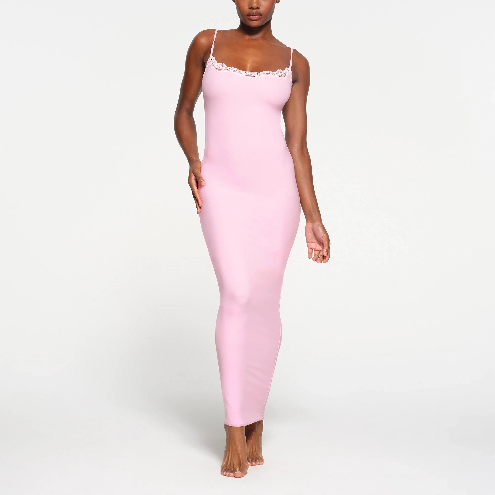 SKIMS FITS EVERYBODY LACE LONG SLIP DRESS CHERRY BLOSSOM TONAL