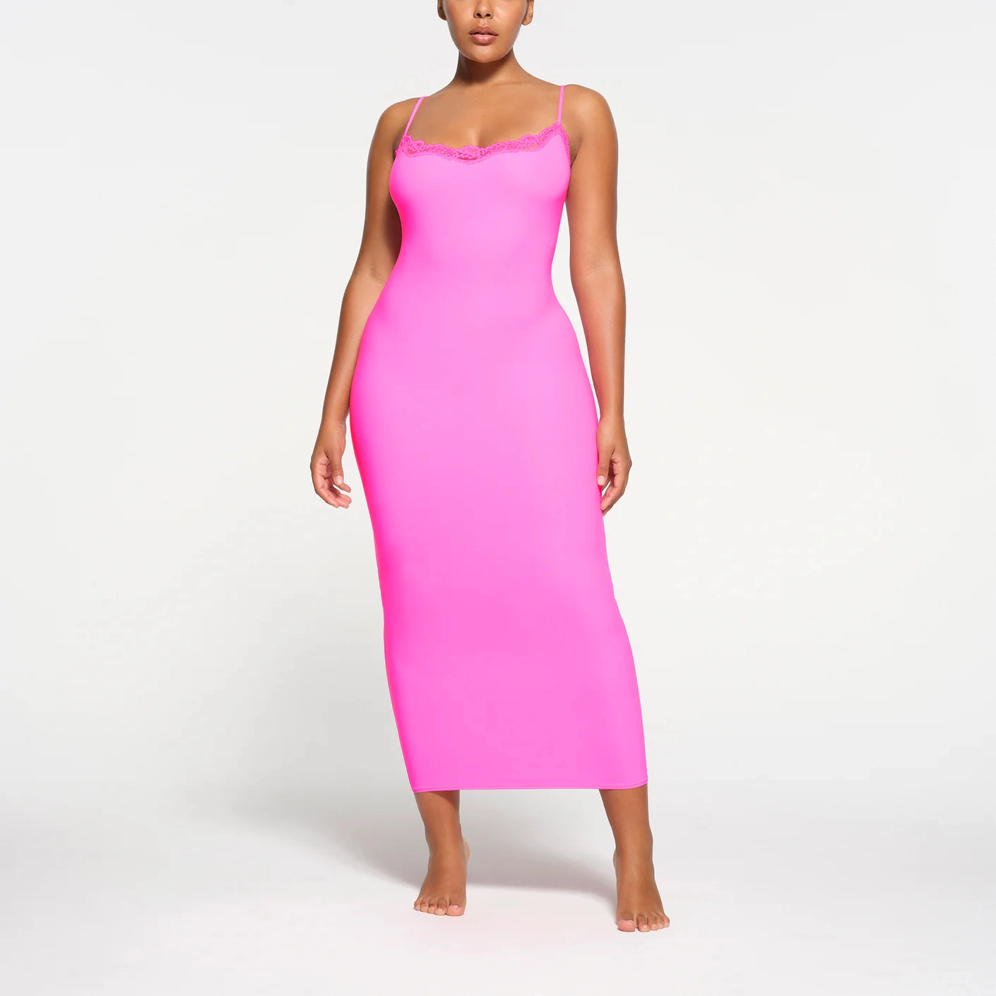 SKIMS FITS EVERYBODY LACE LONG SLIP DRESS TAFFY TONAL
