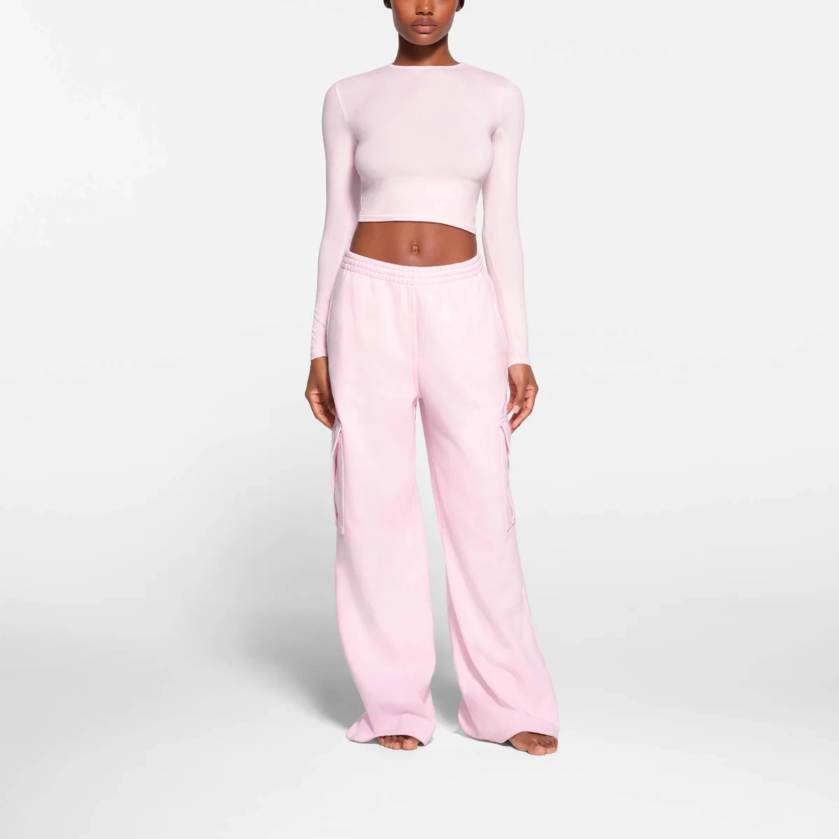 SKIMS COTTON FLEECE OVERSIZED CARGO PANT CHERRY BLOSSOM