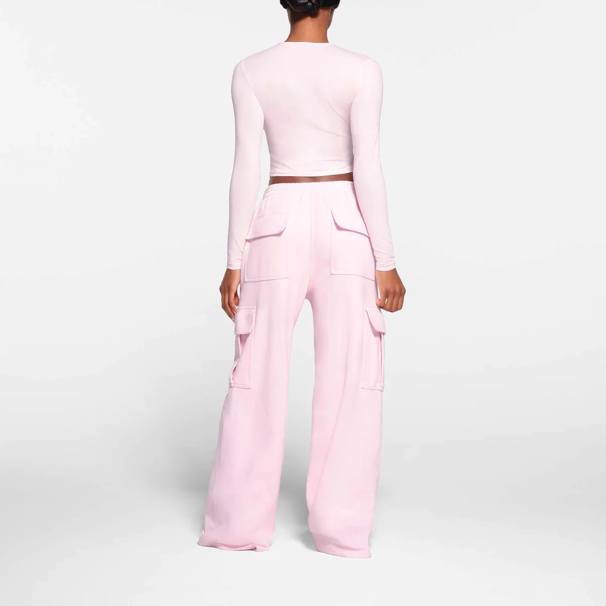 SKIMS COTTON FLEECE OVERSIZED CARGO PANT CHERRY BLOSSOM