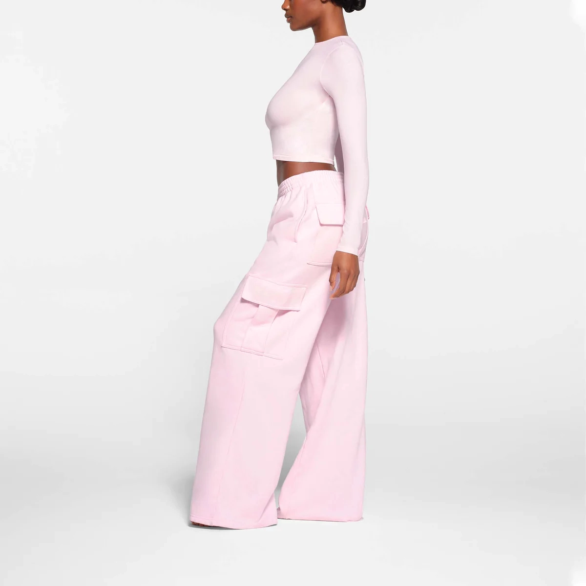 SKIMS COTTON FLEECE OVERSIZED CARGO PANT CHERRY BLOSSOM