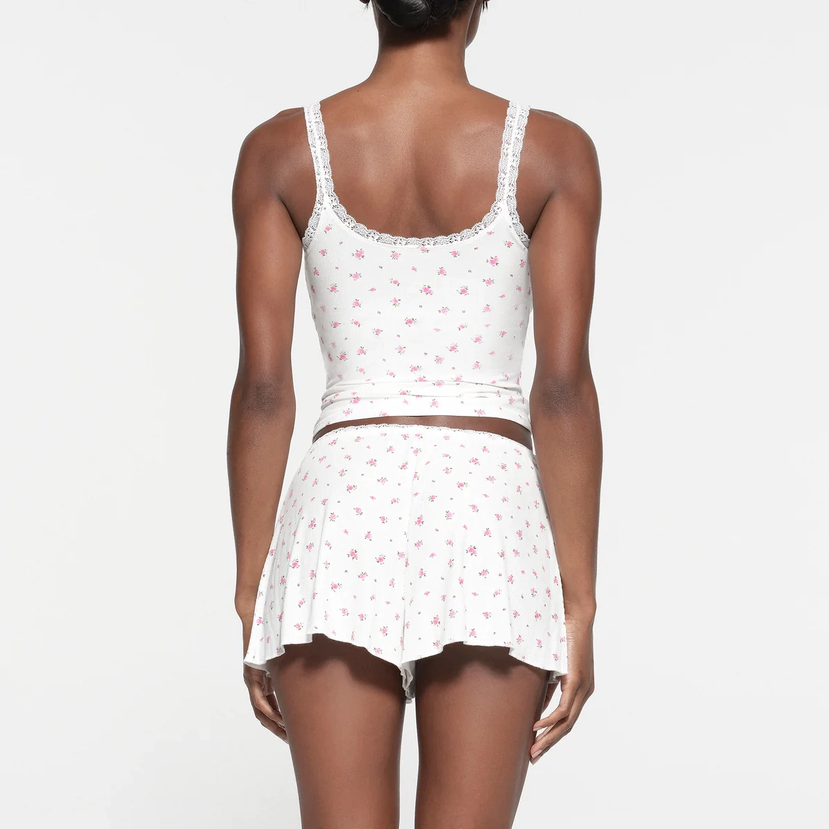 SKIMS SOFT LOUNGE LACE TANK NEON ORCHID ROSE PRINT