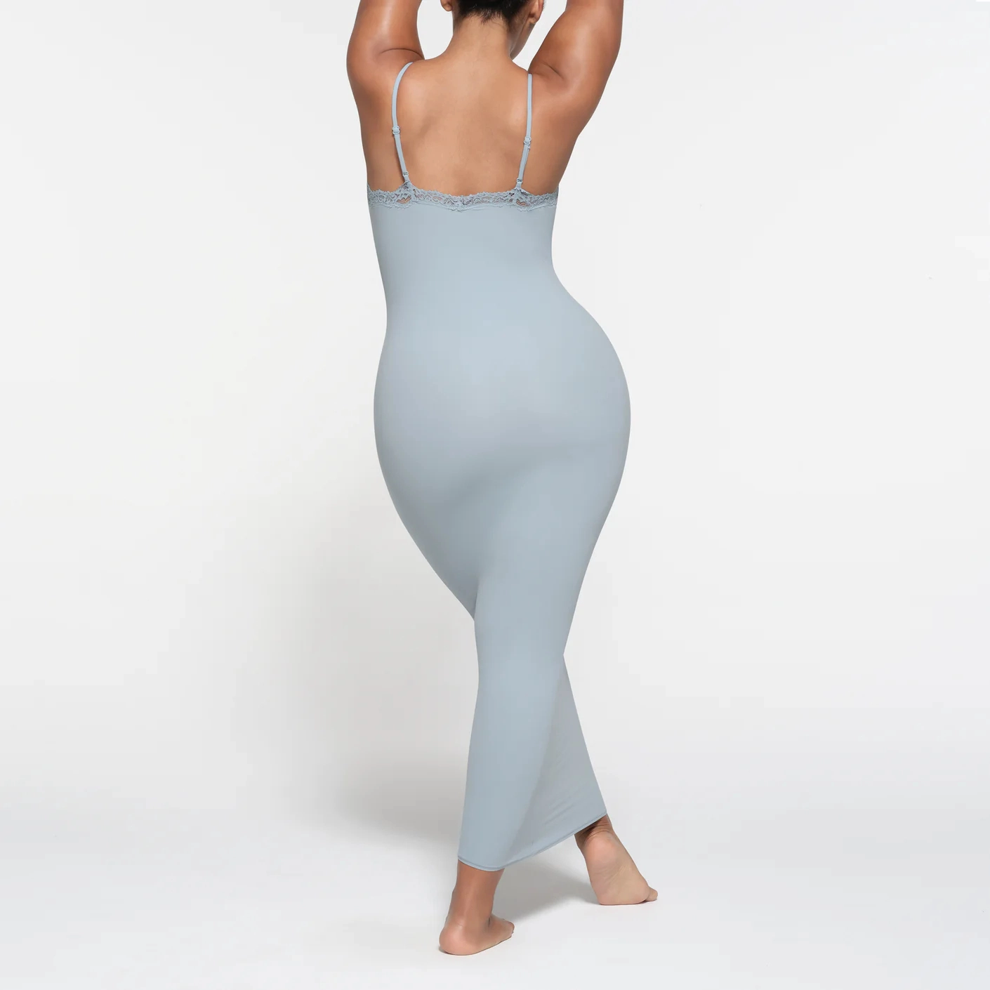 SKIMS FITS EVERYBODY LACE LONG SLIP DRESS DENIM