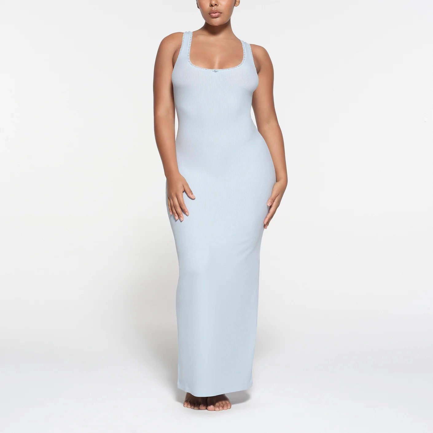 SKIMS SOFT LOUNGE LACE SCOOP NECK DRESS CELESTE