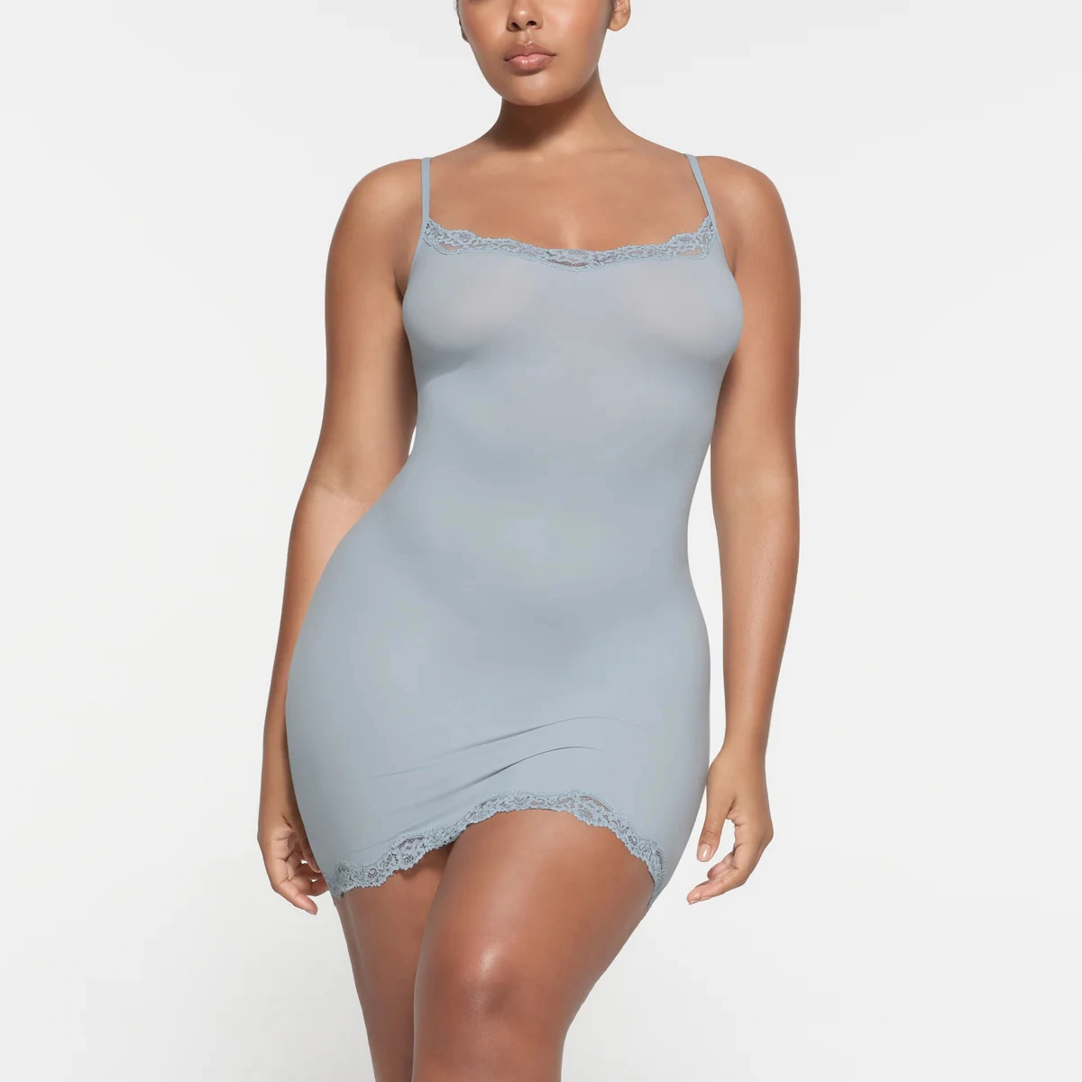 SKIMS FITS EVERYBODY LACE SLIP DRESS DENIM