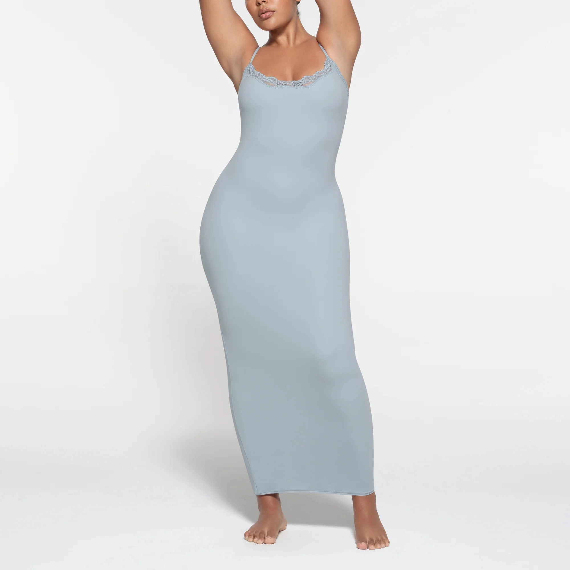 SKIMS FITS EVERYBODY LACE LONG SLIP DRESS DENIM