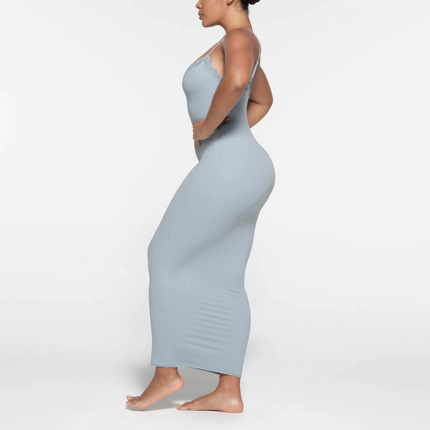 SKIMS FITS EVERYBODY LACE LONG SLIP DRESS DENIM